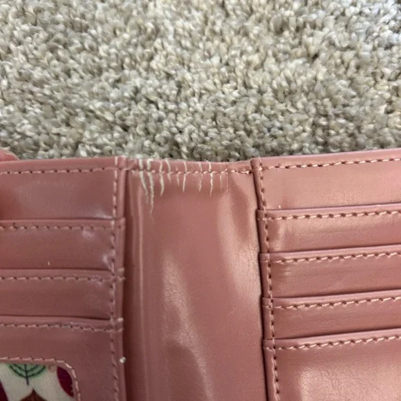 Vendula London Autumn Burgundy Fabric trifold Wallet Bird Patch & coin purse - Picture 8 of 11